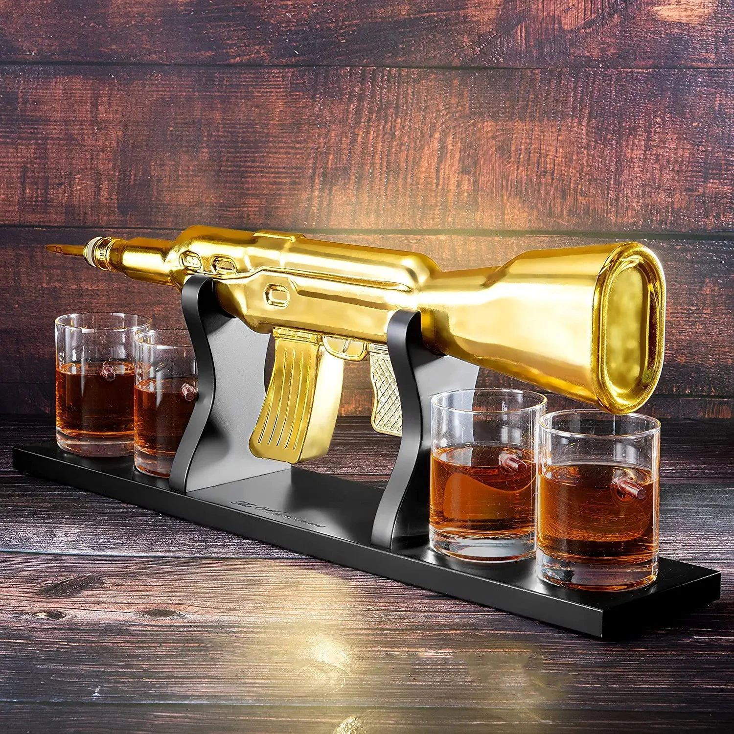 AK Gold Whiskey Decanter Set With 4 Bullet Whiskey Glasses - The Wine Savant, Gift For Fathers, Uncles, Sons - Veteran Gifts, Military Gift, Home Bar Gift, Father's Day 4 AK Gold Whiskey Decanter Set With 4 Bullet Whiskey Glasses - The Wine Savant, Gift For Fathers, Uncles, Sons - Veteran Gifts, Military Gift, Home Bar Gift, Father's Day - Image 4