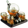 Skull Skeleton Wine & Whiskey Globe Decanter Set 850 ML With 4 Skull Head 3oz Skeletons Shot Glasses And Skull Chillers Wooden Base Decor Glass Goth Spooky Drinking Glassware The Wine Savant
