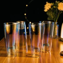 Shot In The Pint Glass, Take A Shot Funny Beer Glass/Mug 4-Set 7"H The Wine Savant - Beers Pilsner Tumblers Perfect For Entertaining, Home Bar, Weddings, Parties, Funny Gifts 21oz (640mL) (Iridescent) -Refined Spirits Store 91G3 izy5BL. AC SL1500