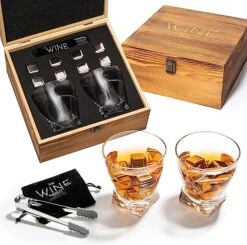 The Wine Savant Luxurious Cigar Glasses - Whiskey Glass With Cigar Holder - Set Of 2, 10oz Cigar Holder Whiskey Glasses, Tongs, 8 Cube Chilling Rocks Stones - Set In Premium Wood Box Gift For Any Bar -Refined Spirits Store 91GCg 59RpL. AC SX569
