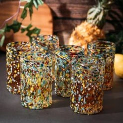 Hand Blown Mexican Drinking Glasses – Set Of 6 Confetti Rock Design Glasses By The Wine Savant (Confetti) -Refined Spirits Store 91I89PQ9F2L. AC SL1500
