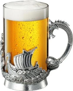 Viking & Mythological Pewter Beer & Water Drinking Glass - 18oz SINGLE - Pint, Whiskey, Rum & Scotch Glass, Elegant, Medieval Crystal Cup, Mug, Goblet, Gifts For Men & Women, Old Fashioned Glass