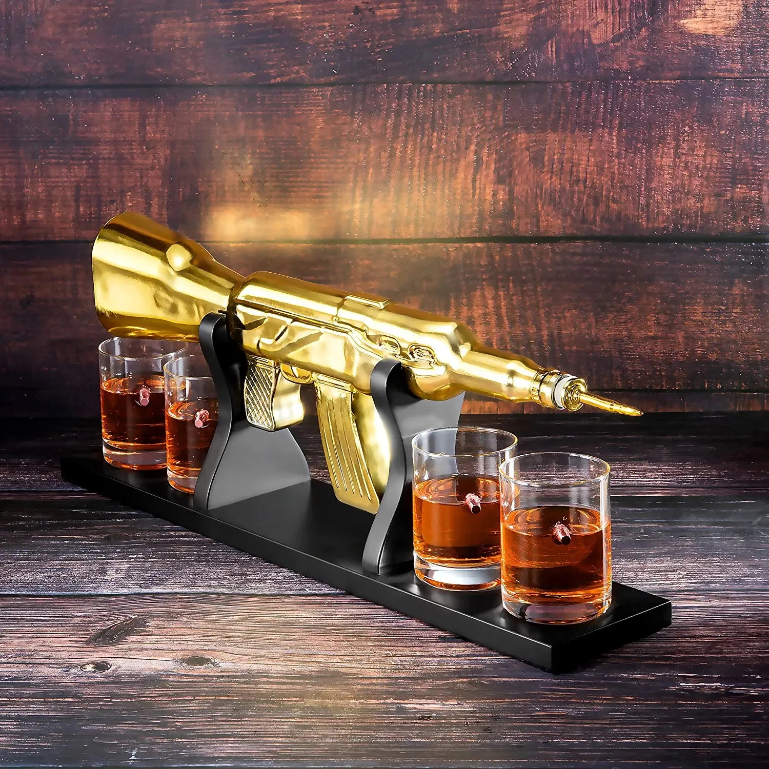 AK Gold Whiskey Decanter Set With 4 Bullet Whiskey Glasses - The Wine Savant, Gift For Fathers, Uncles, Sons - Veteran Gifts, Military Gift, Home Bar Gift, Father's Day 2 AK Gold Whiskey Decanter Set With 4 Bullet Whiskey Glasses - The Wine Savant, Gift For Fathers, Uncles, Sons - Veteran Gifts, Military Gift, Home Bar Gift, Father's Day - Image 2