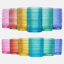 Hobnail Drinking Glasses Colored Beaded Drinking Set Of 12
