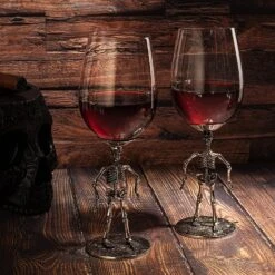 Stemmed Skeleton Wine Glass Set Of 2 By The Wine Savant - 12oz Skeleton Glasses 10" H, Goth Gifts, Skeleton Gifts, Skeleton Decor, Spooky Wine Gift Set, Perfect For Halloween Themed Parties -Refined Spirits Store 91OC xk8P1L. AC SL1500