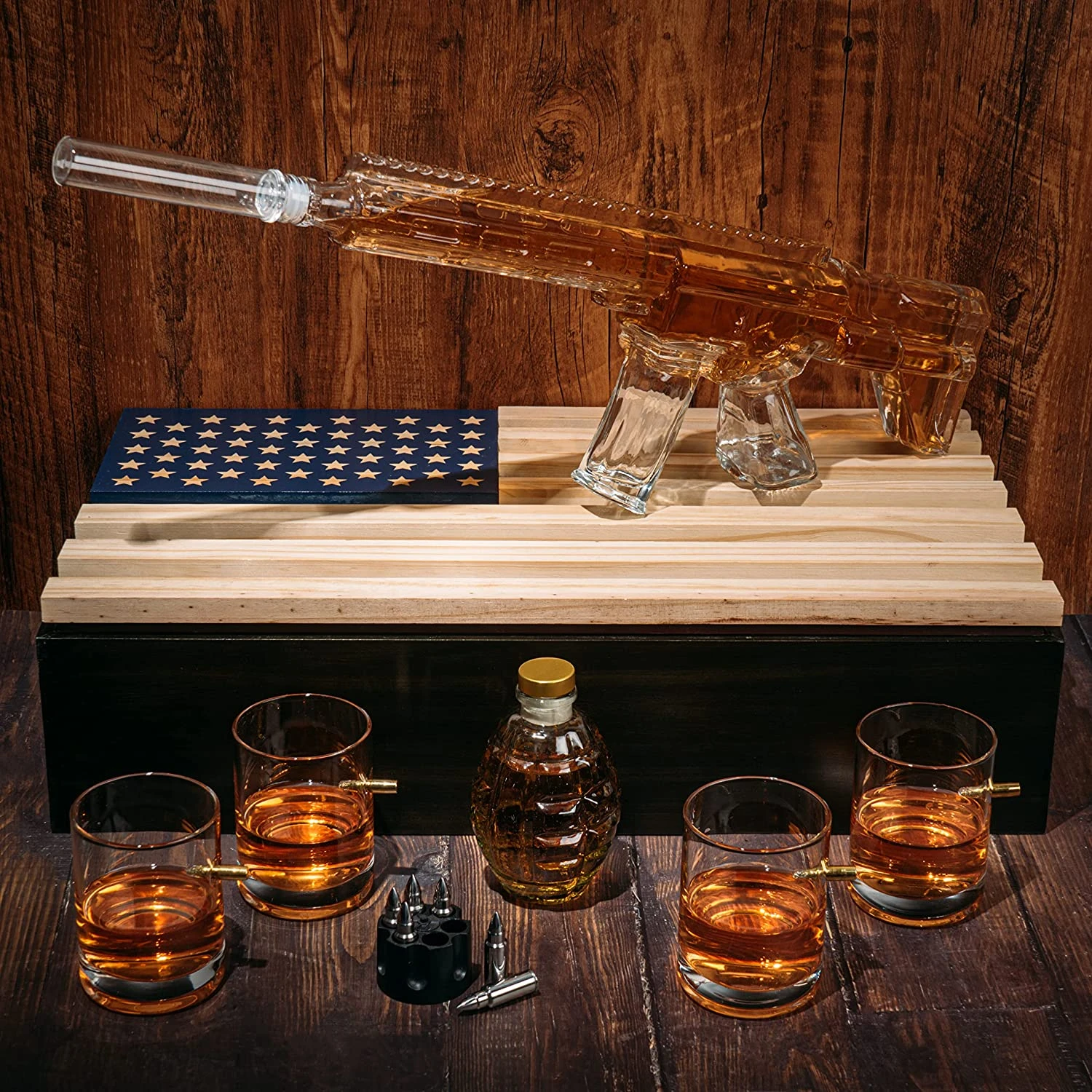 AR15 Whiskey Gun Decanter Flag Set - 1000ml Rifle & Pistol Set - Hanging Storage American Flag Gift Box & Bullet Glasses & Shot Glass, Great Gift For Army, Navy, Marines, Veterans & Gun Enthusiasts 5 AR15 Whiskey Gun Decanter Flag Set - 1000ml Rifle & Pistol Set - Hanging Storage American Flag Gift Box & Bullet Glasses & Shot Glass, Great Gift For Army, Navy, Marines, Veterans & Gun Enthusiasts - Image 5
