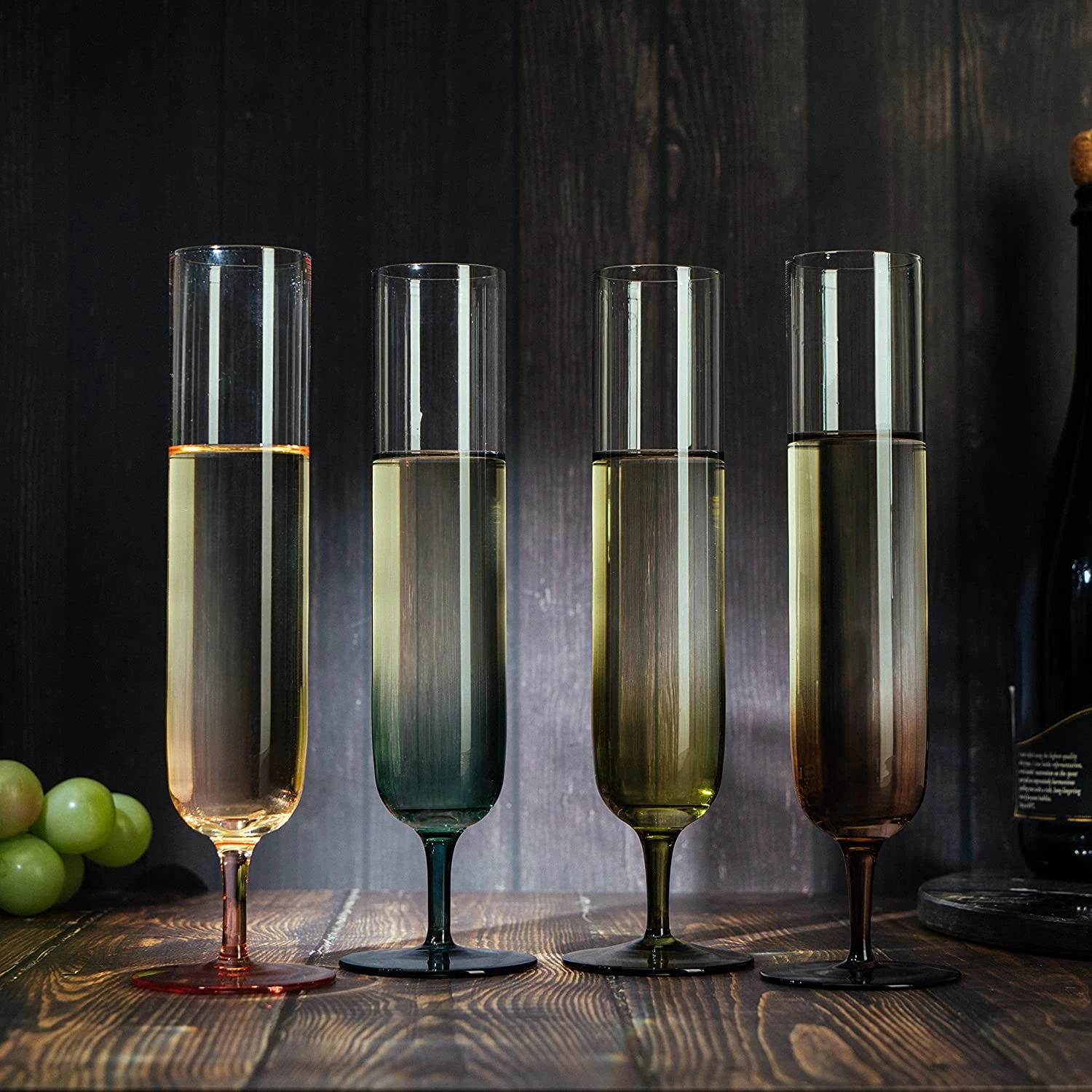 Multicolored Beautiful Champagne Flutes 10" Stemmed - 4 Set- Blue, Green, Brown, Pink - 10.5 OZ Elegant Glass Colored Glasses, Mimosa , Cocktail Bar Glassware Ideal For Home, Weddings - Gift 3 Multicolored Beautiful Champagne Flutes 10" Stemmed - 4 Set- Blue, Green, Brown, Pink - 10.5 OZ Elegant Glass Colored Glasses, Mimosa , Cocktail Bar Glassware Ideal For Home, Weddings - Gift - Image 3