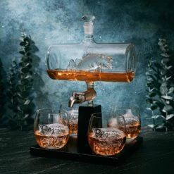 Bass Fish Wine & Whiskey Decanter Set 1100ml By The Wine Savant With 4 Bass Whiskey Glasses, Fishing Gifts, Fisherman Gifts, Boating Gifts, Drink Dispenser Scotch, Bourbon,Gifts For Dad -Refined Spirits Store 91VFGV3blLL. AC SL1500