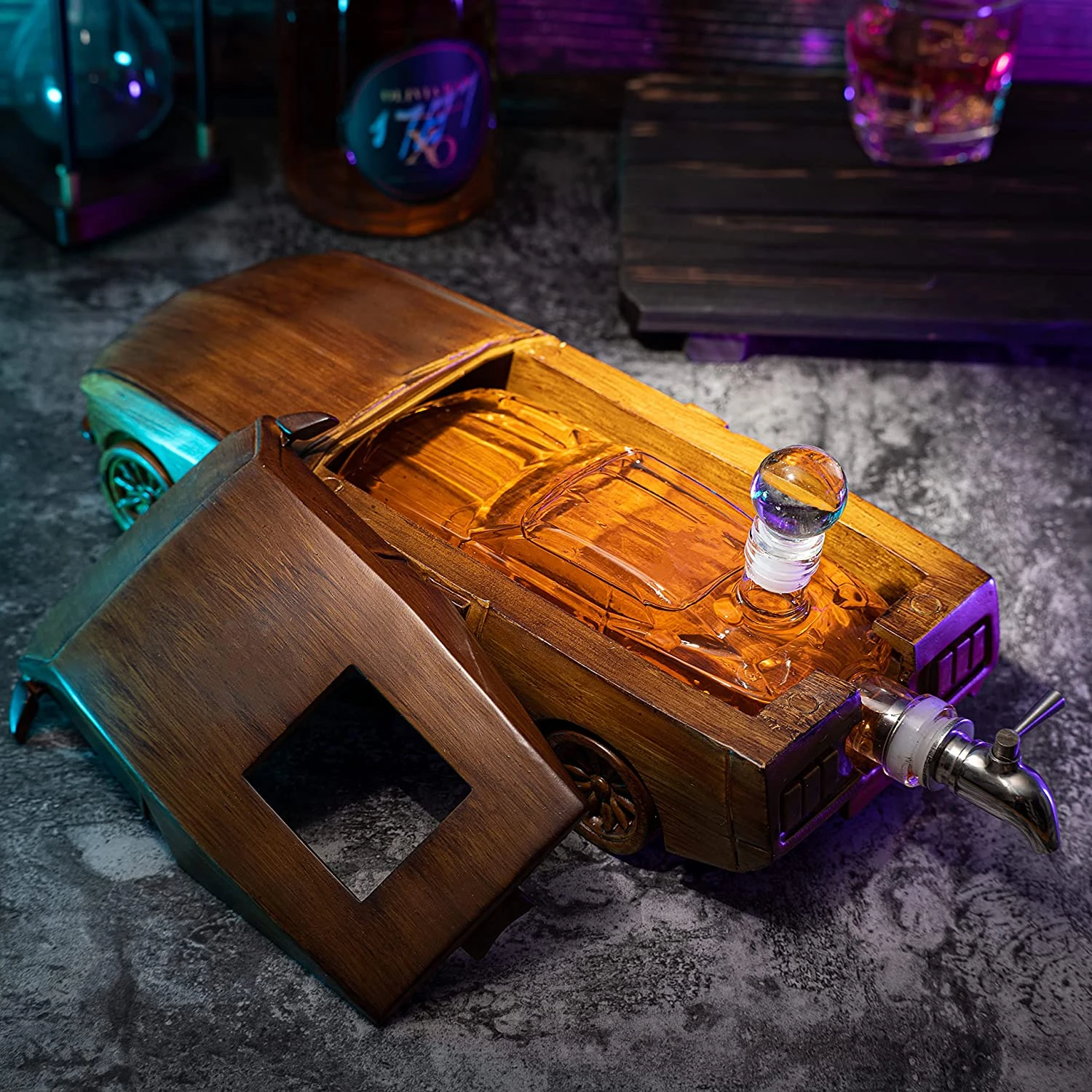 Car Wine & Whiskey Decanter Set 500ml By The Wine Savant 13" L - Wooden Car Figurine, Fastback Car Gifts, Bar Gifts, Parties, Birthdays 4 Car Wine & Whiskey Decanter Set 500ml By The Wine Savant 13" L - Wooden Car Figurine, Fastback Car Gifts, Bar Gifts, Parties, Birthdays - Image 4