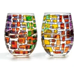 The Wine Savant Renaissance Stained Glass Windows, Artisanal Hand Painted Glassware Gift Idea Her, Him, Birthday, Mom, Housewarming, Gifts Ideas For Women & Men Art Deco (Stemless Wine Glasses) -Refined Spirits Store 91YLb8YAcfL. AC SL1500