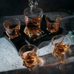 European Style Gold Wine & Whiskey Gold Twist Spiral Decanter 855ml With 4 Glasses & Wood Tray Set By The Wine Savant - For Home Bar Liquor, Spirits, Scotch, & Bourbon Gift For Him 9 European Style Gold Wine & Whiskey Gold Twist Spiral Decanter 855ml With 4 Glasses & Wood Tray Set By The Wine Savant - For Home Bar Liquor, Spirits, Scotch, & Bourbon Gift For Him -Refined Spirits Store 91ZFPVSa eL. AC SL1500