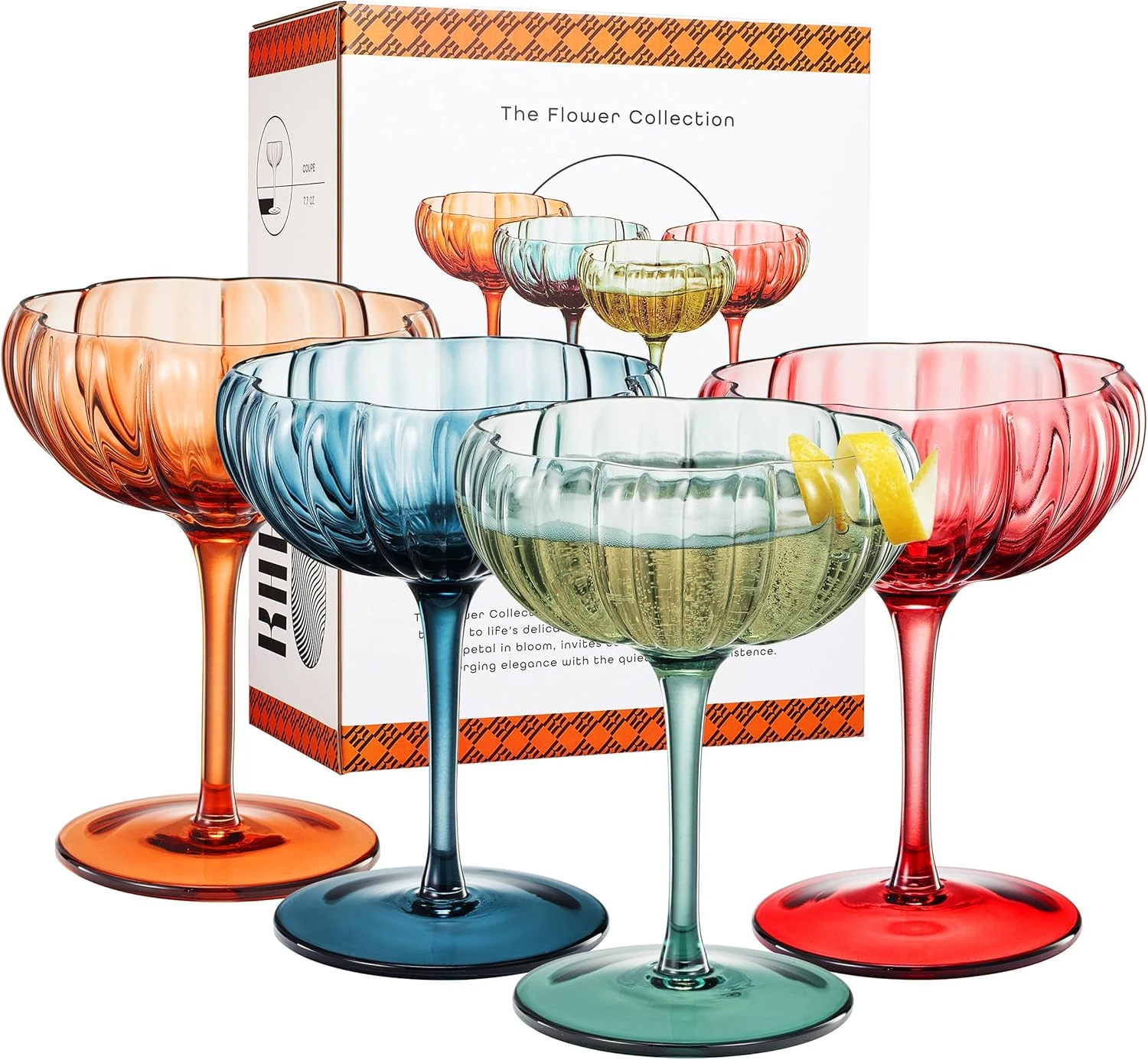 Khen Flower Modern Wavy Glass Coupes Martini, Champagne & Cocktail Coupes - Set Of 4-7.7 Oz Colorful Cocktail Glasses & Champagne, Prosecco, Mimosa Glassware Copyright Design - Muted Pastel Colors 1 Khen Flower Modern Wavy Glass Coupes Martini, Champagne & Cocktail Coupes - Set Of 4-7.7 Oz Colorful Cocktail Glasses & Champagne, Prosecco, Mimosa Glassware Copyright Design - Muted Pastel Colors