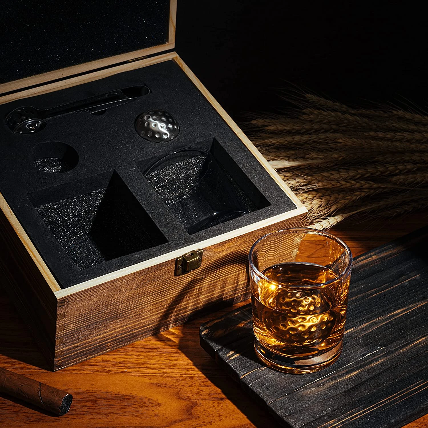 Luxurious Bar Gift Set - Golf Whiskey Glasses - Golf Ball Chillers - Tongs - Set In Premium Wood Box By The Wine Savant - Unique Whiskey Glass Set - Golf Gifts, Golfer Gifts, Gifts For Golf Lovers 3 Luxurious Bar Gift Set - Golf Whiskey Glasses - Golf Ball Chillers - Tongs - Set In Premium Wood Box By The Wine Savant - Unique Whiskey Glass Set - Golf Gifts, Golfer Gifts, Gifts For Golf Lovers - Image 3
