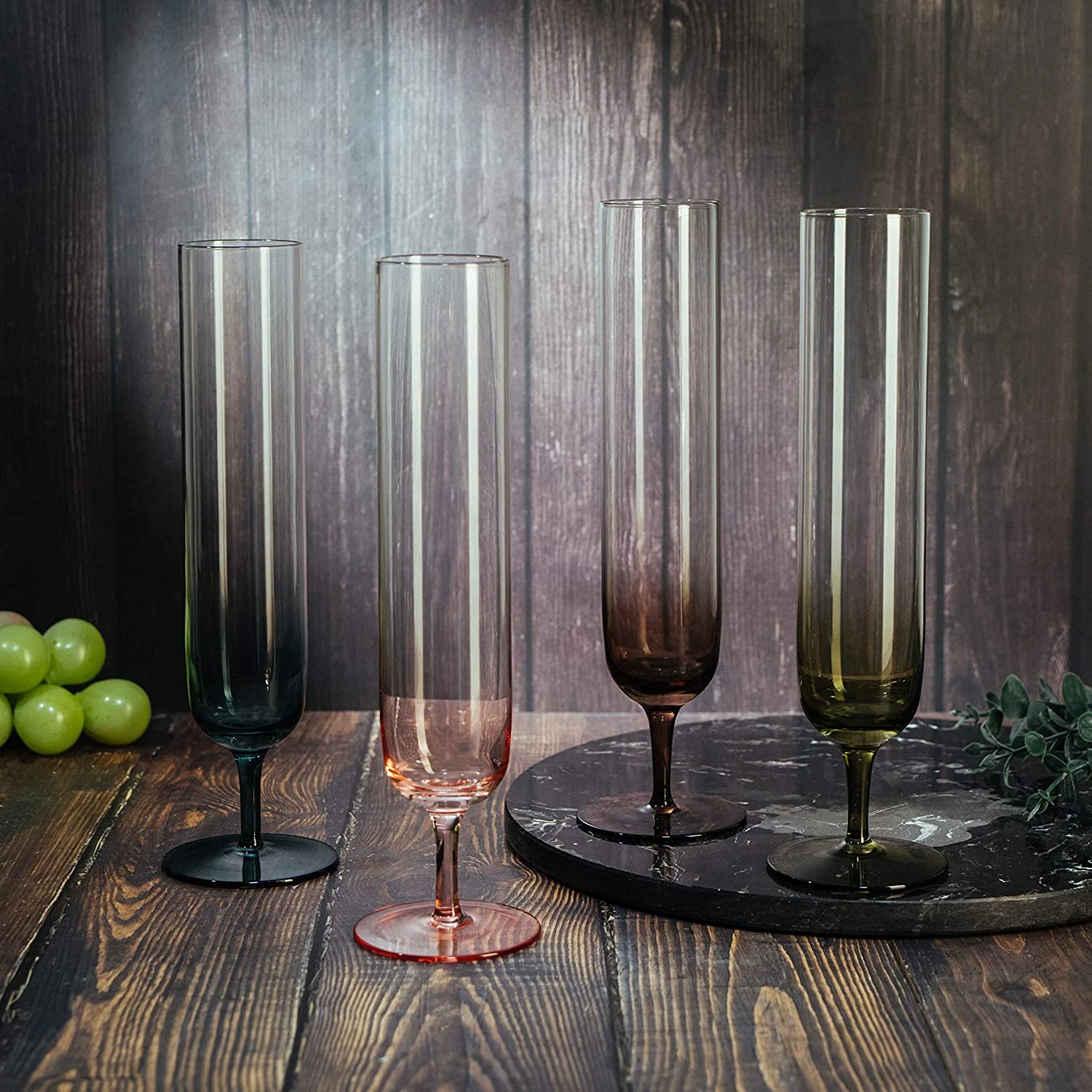 Multicolored Beautiful Champagne Flutes 10" Stemmed - 4 Set- Blue, Green, Brown, Pink - 10.5 OZ Elegant Glass Colored Glasses, Mimosa , Cocktail Bar Glassware Ideal For Home, Weddings - Gift 2 Multicolored Beautiful Champagne Flutes 10" Stemmed - 4 Set- Blue, Green, Brown, Pink - 10.5 OZ Elegant Glass Colored Glasses, Mimosa , Cocktail Bar Glassware Ideal For Home, Weddings - Gift - Image 2