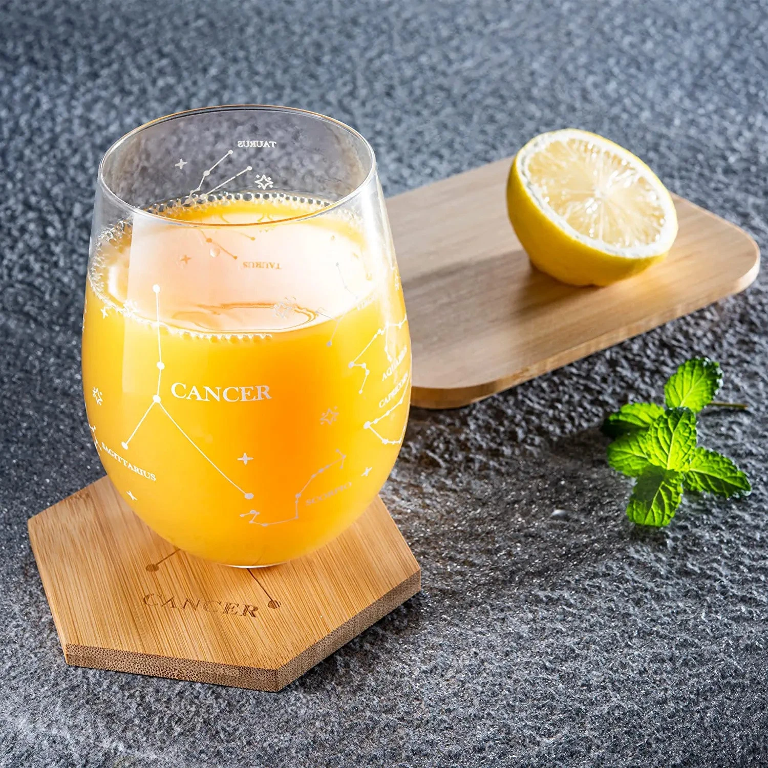 Set Of 2 Zodiac Sign Wine Glasses With 2 Wooden Coasters By The Wine Savant - Astrology Drinking Glass Set With Etched Constellation Tumblers For Juice, Water Home Bar Horoscope Gifts 18oz (Cancer) 3 Set Of 2 Zodiac Sign Wine Glasses With 2 Wooden Coasters By The Wine Savant - Astrology Drinking Glass Set With Etched Constellation Tumblers For Juice, Water Home Bar Horoscope Gifts 18oz (Cancer) - Image 3
