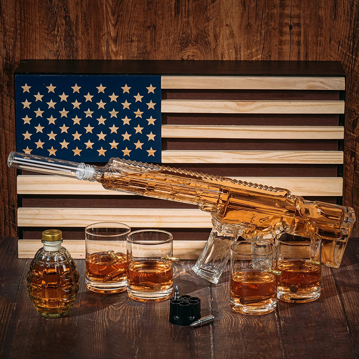 AR15 Whiskey Gun Decanter Flag Set - 1000ml Rifle & Pistol Set - Hanging Storage American Flag Gift Box & Bullet Glasses & Shot Glass, Great Gift For Army, Navy, Marines, Veterans & Gun Enthusiasts 2 AR15 Whiskey Gun Decanter Flag Set - 1000ml Rifle & Pistol Set - Hanging Storage American Flag Gift Box & Bullet Glasses & Shot Glass, Great Gift For Army, Navy, Marines, Veterans & Gun Enthusiasts - Image 2