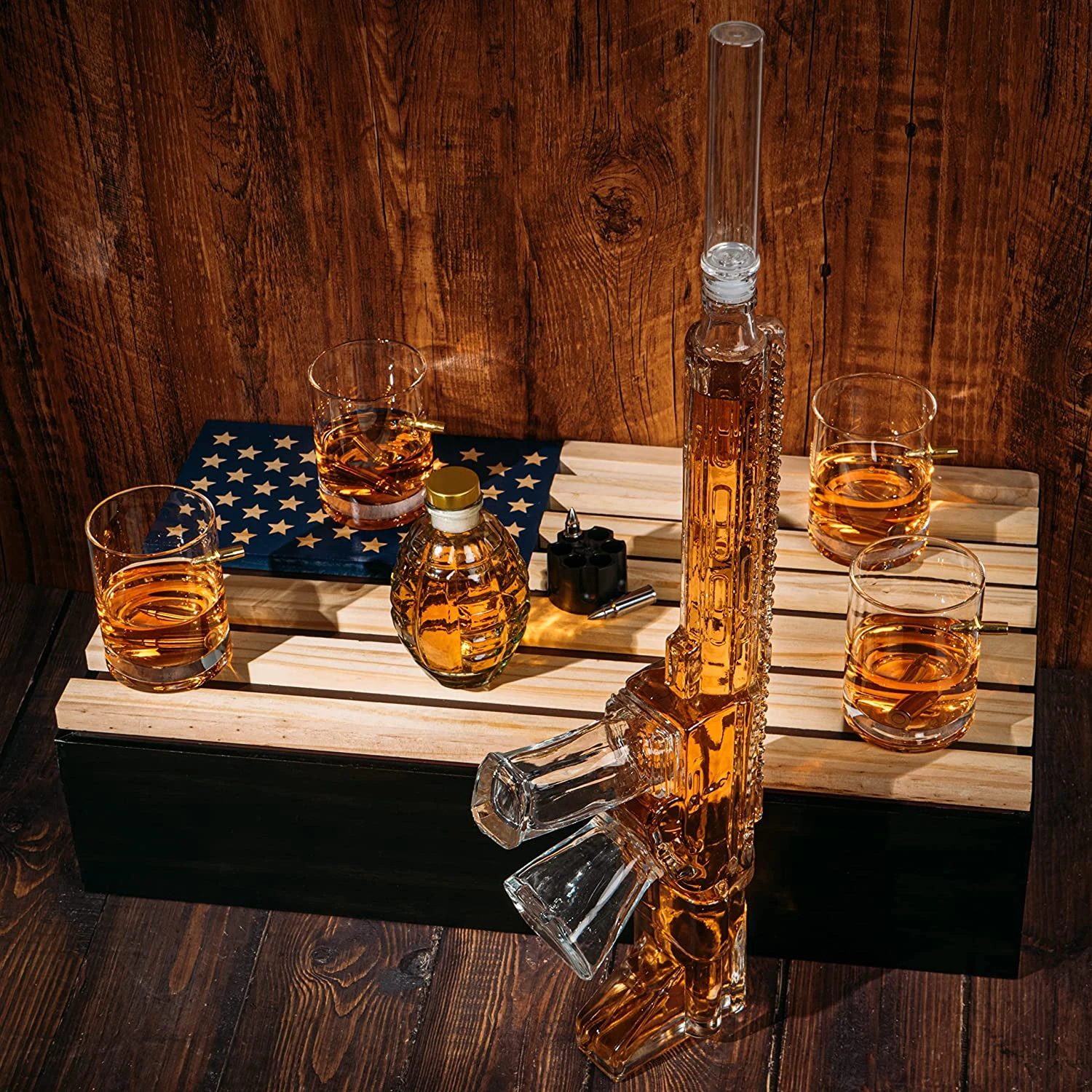 AR15 Whiskey Gun Decanter Flag Set - 1000ml Rifle & Pistol Set - Hanging Storage American Flag Gift Box & Bullet Glasses & Shot Glass, Great Gift For Army, Navy, Marines, Veterans & Gun Enthusiasts 4 AR15 Whiskey Gun Decanter Flag Set - 1000ml Rifle & Pistol Set - Hanging Storage American Flag Gift Box & Bullet Glasses & Shot Glass, Great Gift For Army, Navy, Marines, Veterans & Gun Enthusiasts - Image 4
