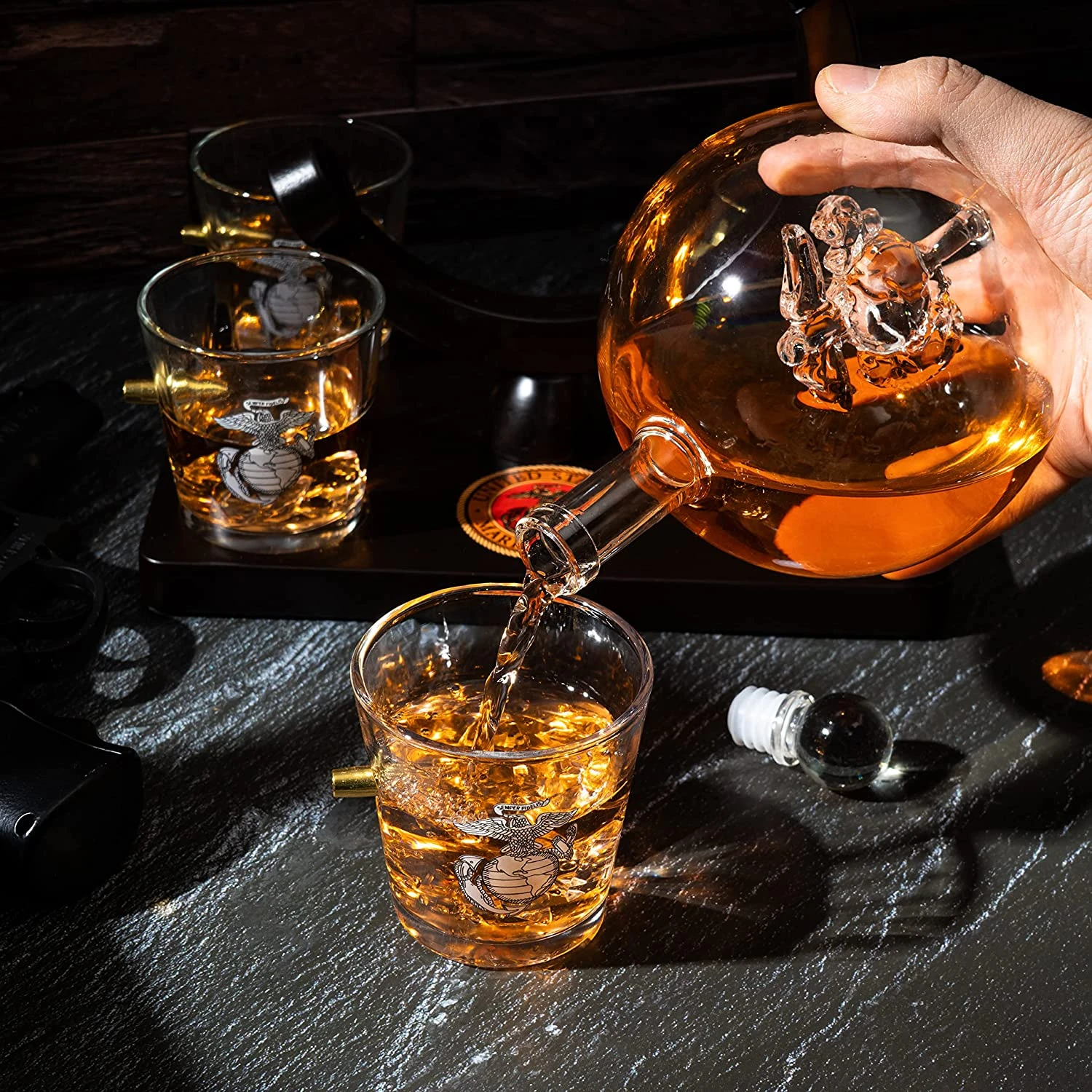 Marine Decanter Set With Four 3 Oz Shot Glasses 1000ml Marines Gift Decanter By The Wine Savant - Marine Gifts, Army Gifts, Veteran Gifts 3 Marine Decanter Set With Four 3 Oz Shot Glasses 1000ml Marines Gift Decanter By The Wine Savant - Marine Gifts, Army Gifts, Veteran Gifts - Image 3