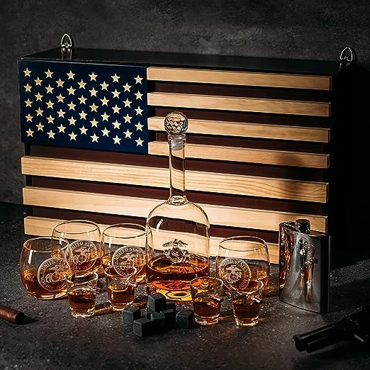 Marine Big Box Wall Decor Murphy With Decanter, 4 Whiskey Glasses, 4 Shot Glasses, Marine Flask, Marine Gifts 2 Marine Big Box Wall Decor Murphy With Decanter, 4 Whiskey Glasses, 4 Shot Glasses, Marine Flask, Marine Gifts - Image 2