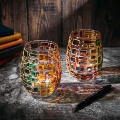 The Wine Savant Renaissance Stained Glass Windows, Artisanal Hand Painted Glassware Gift Idea Her, Him, Birthday, Mom, Housewarming, Gifts Ideas For Women & Men Art Deco (Stemless Wine Glasses) -Refined Spirits Store 91qyLv6JzEL. AC SL1500