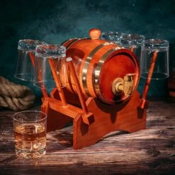 Barrel Decanter With 6 Whiskey Glasses By The Wine Savant - 1000 ML Mahogany Wood Old Fashioned Classic Whiskey Decanter Set, Gifts For Him, Father's Day, Gift Ideas -Refined Spirits Store 91rixyM0MNL. AC SL1500