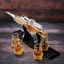Blaster Force Gun Whiskey & Wine Decanter Set Glasses - Energized Particle Weaponry Elegant Decanter 24" - 4 Shot Glasses & Mahogany Wooden Base The Wine Savant (20 OZ) Gifts For Dad -Refined Spirits Store 91rx06M88TL. AC SL1500