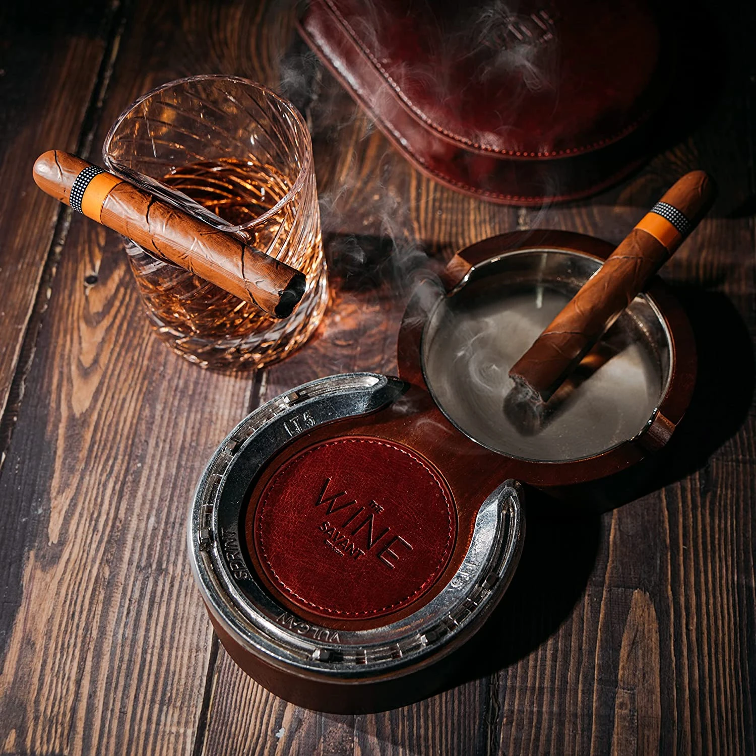 The Wine Savant Luxurious Cigar Glass - In A Leather Horseshoe Storage Case Whiskey Glassware With Cigar Holder - 10oz Cigar Holder Whiskey, Ash Tray - Dad, Men Home Office, Leather Gifts 4 The Wine Savant Luxurious Cigar Glass - In A Leather Horseshoe Storage Case Whiskey Glassware With Cigar Holder - 10oz Cigar Holder Whiskey, Ash Tray - Dad, Men Home Office, Leather Gifts - Image 4