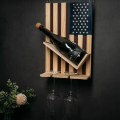 The Wine Savant American Flag Wall Mounted Wine Rack, Beautiful Wine & Bottle Holder & 2 Glasses Patriotic Home Decor - Storage Display Holder - Patriots, Veterans, Military 16" H - Gift Idea Gifts -Refined Spirits Store 91yThnJp93L. AC SL1500