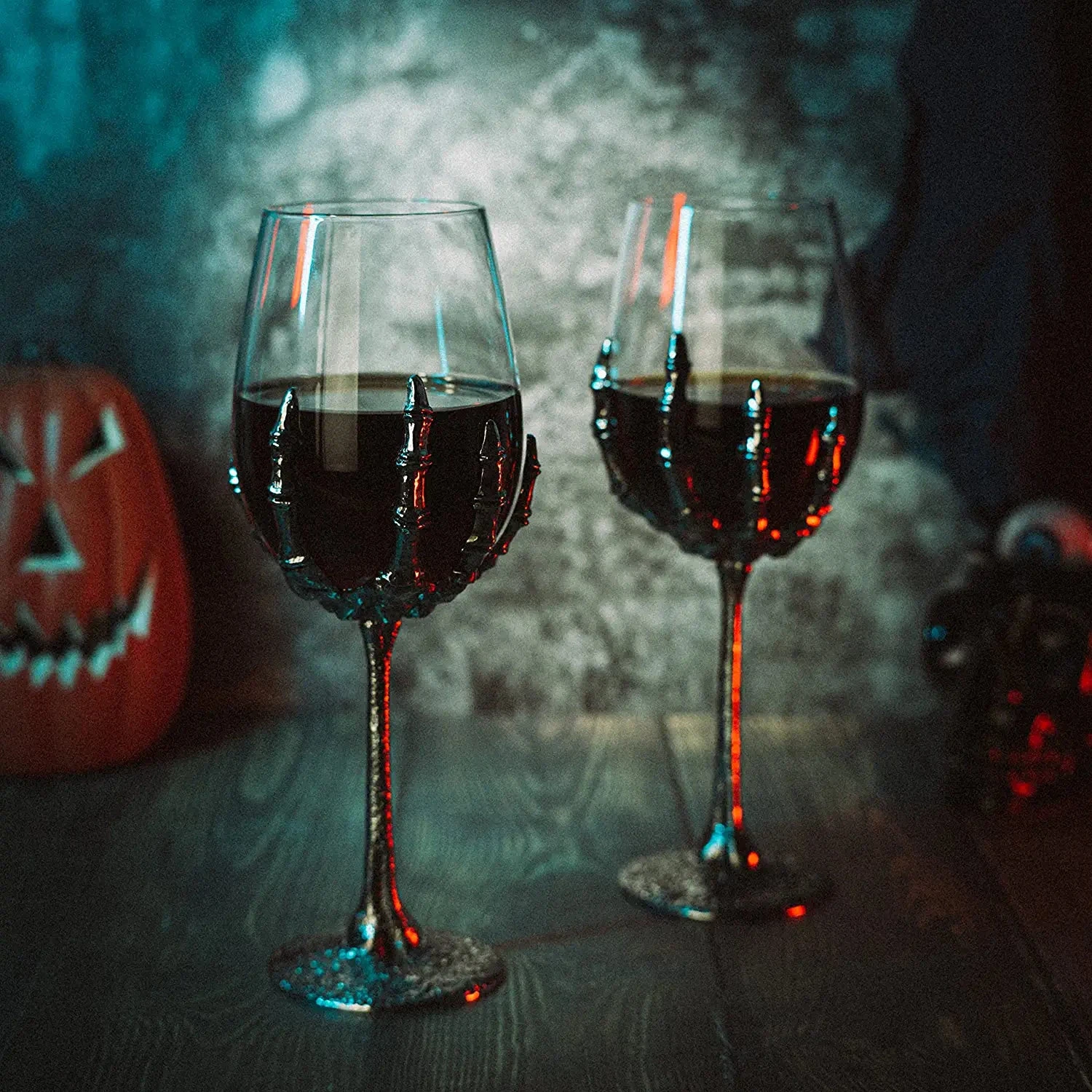 Stemmed Skeleton Wine Glasses Set Of 2 By The Wine Savant - Skeleton Hand Glasses 9" H, Goth Gifts, Skeleton Gifts, Skeleton Decor, Spooky Cocktails, Wine Gift Set, Wine Glasses! 3 Stemmed Skeleton Wine Glasses Set Of 2 By The Wine Savant - Skeleton Hand Glasses 9" H, Goth Gifts, Skeleton Gifts, Skeleton Decor, Spooky Cocktails, Wine Gift Set, Wine Glasses! - Image 3