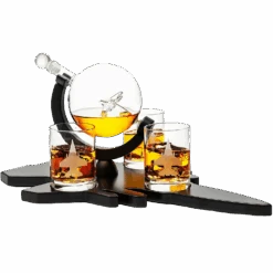 Fighter Jet Wine & Whiskey Decanter Set F16, F15, F18, F22 With 3 Glasses By The Wine Savant - Bourbon, Scotch, Vodka, Pilot, Aviation Gifts, Airplane Figurine, Military Veteran Gifts, Airplane Gifts