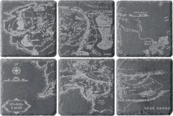 Middle Earth Map Coasters Set Of 6 - Fantasy Slate Drink Coasters With LOTR Inspired Engraved Design - Unique Barware & Home Decor For Lord Of The Rings Fans, Gifts For Geeks, Coffee Table Protection