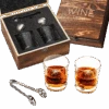 Luxurious Bar Gift Set - Golf Whiskey Glasses - Golf Ball Chillers - Tongs - Set In Premium Wood Box By The Wine Savant - Unique Whiskey Glass Set - Golf Gifts, Golfer Gifts, Gifts For Golf Lovers