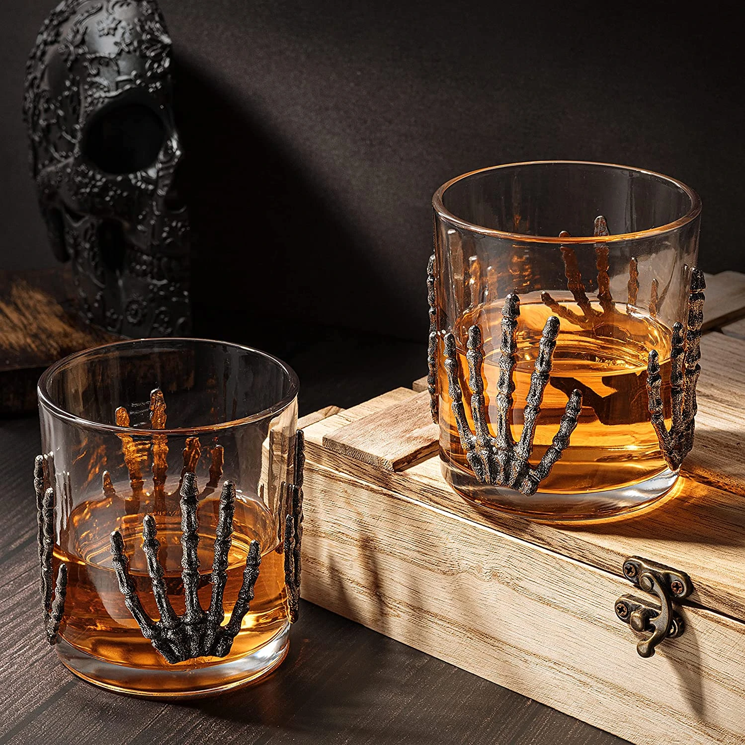 The Wine Savant Skeleton Hand Wine Glass Set Of 2 10 Oz Glasses 5" H, Goth Gifts, Skeleton Gifts, Skeleton Decor, Spooky Glass Gift Set, Goth Decor, Unique Themed Parties 3 The Wine Savant Skeleton Hand Wine Glass Set Of 2 10 Oz Glasses 5" H, Goth Gifts, Skeleton Gifts, Skeleton Decor, Spooky Glass Gift Set, Goth Decor, Unique Themed Parties - Image 3