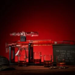 Front Page -Refined Spirits Store AR15 with wooden scope with four bullet glasses and stand1 1