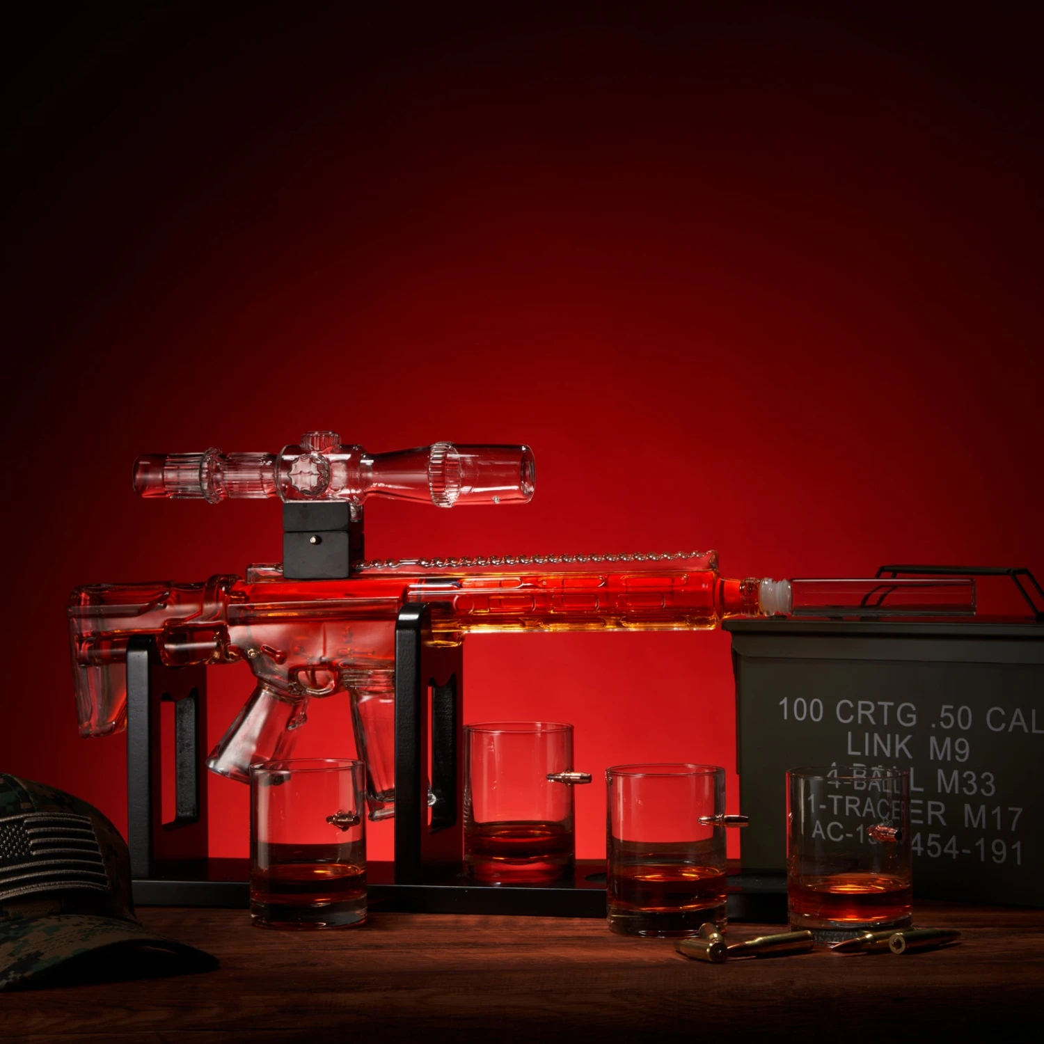 Whiskey Decanter Set - AR Limited Edition, Wooden Silencer Stopper - 800 Ml & 4 12oz Bullet Glasses - Unique Gift - Drinking Party Accessory, Gun Liquor Decanter, Tik Tok Gun Decanter Mens Birthday 2 Whiskey Decanter Set - AR Limited Edition, Wooden Silencer Stopper - 800 Ml & 4 12oz Bullet Glasses - Unique Gift - Drinking Party Accessory, Gun Liquor Decanter, Tik Tok Gun Decanter Mens Birthday - Image 2