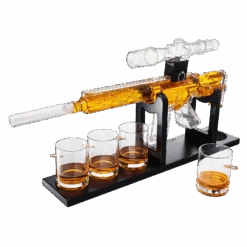 Whiskey Decanter Set - AR Limited Edition, Wooden Silencer Stopper - 800 Ml & 4 12oz Bullet Glasses - Unique Gift - Drinking Party Accessory, Gun Liquor Decanter, Tik Tok Gun Decanter Mens Birthday