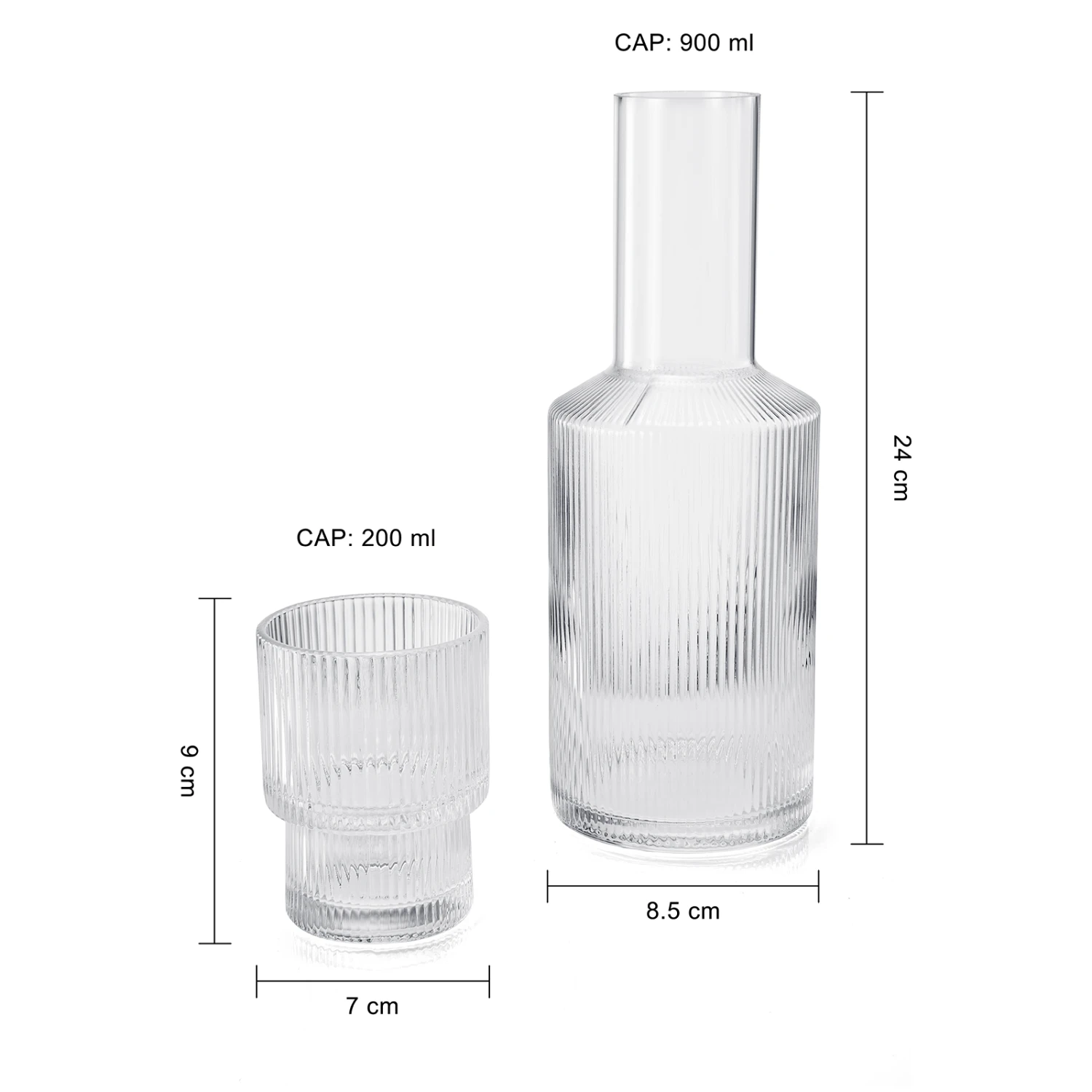 Bedside Water Carafe & Tumbler Set | 2-Piece Set | Crystal Elegant Ribbed Night Glass Pitcher - 900 ML - Bedroom Nightstand Serving Decanter Dispenser For Water, Juice, Tea Drinks, Pitcher & Cup Set 3 Bedside Water Carafe & Tumbler Set | 2-Piece Set | Crystal Elegant Ribbed Night Glass Pitcher - 900 ML - Bedroom Nightstand Serving Decanter Dispenser For Water, Juice, Tea Drinks, Pitcher & Cup Set - Image 3