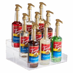 Acrylic Bottle Holder, Coffee Syrup Rack Display Case | 3-Tiered 9 Bottle | Wine Bar Bottle Rack, Clear Shelf Rack For Kitchen, Countertop, Fridge Pantry Storage Organizer - Wine, Soda, Cans, Liquor