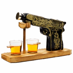 Hand Painted Pistol Whiskey & Wine Decanter By The Wine Savant - Pistol Whiskey Gun Decanter & 2 Bullet Shot Glasses - Military Gifts, Veteran Gifts, Law Enforcement Gifts, Home Bar Gifts, Drinking