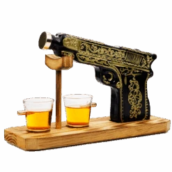 (UAE ONLY) Glass Hand Painted Pistol Whiskey Gun Decanter & Pistol Shot Glasses Set, With 2 Bullet Shot Glasses