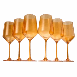 Colored Wine Glass Set,12 Oz Glasses Set Of 6, Unique Italian Style Tall Stemmed For White & Red Wine, Water, Margarita Glasses, Color Tumbler, Gift, Viral Beautiful Glassware (Amber)