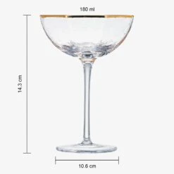 Vintage Crystal Champagne Coupe Gold Rim Hexagonal Angled Glasses | Set Of 4 | 6 Oz, Art Deco Rim Classic Cocktail Glassware - Martini, Cosmopolitan, Sidecar, Daiquiri | 1920s Style Saucer Goblets -Refined Spirits Store AngledGoldRimCoupes Setof46 3