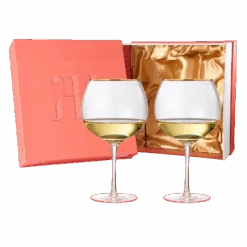 Colored Blush Pink & Gilded Rim Wine Glassware, Large 23oz Cocktail & Champagne Glasses 2-Set Vibrant Color Gold Vintage Stemmed Wine Glass, Gift Idea, Red & White - Perfect Gifts, Gorgeous Gift Box