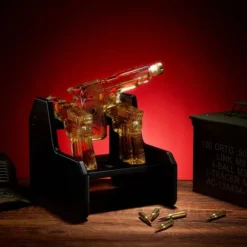 Gifts For Men Dad Whiskey Decanter Set | 7.7 Oz | Three Pistol Gun & Wooden Stand, Unique Birthday Gift Ideas Daughter Son, Home Bar Gifts, Drinking Accessories Military Present Cool Dispenser -Refined Spirits Store B0C7CTSH4S 3