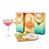 Margarita Glass, Salt & Board Gift Set - Includes 2 Ribbed 12oz Stemmed Glasses, Chili & Regular Salt, Wooden Rimmer Board, Beautiful Gift Box - Gifts For Margarita Lovers, Cocktail Parties, Holiday