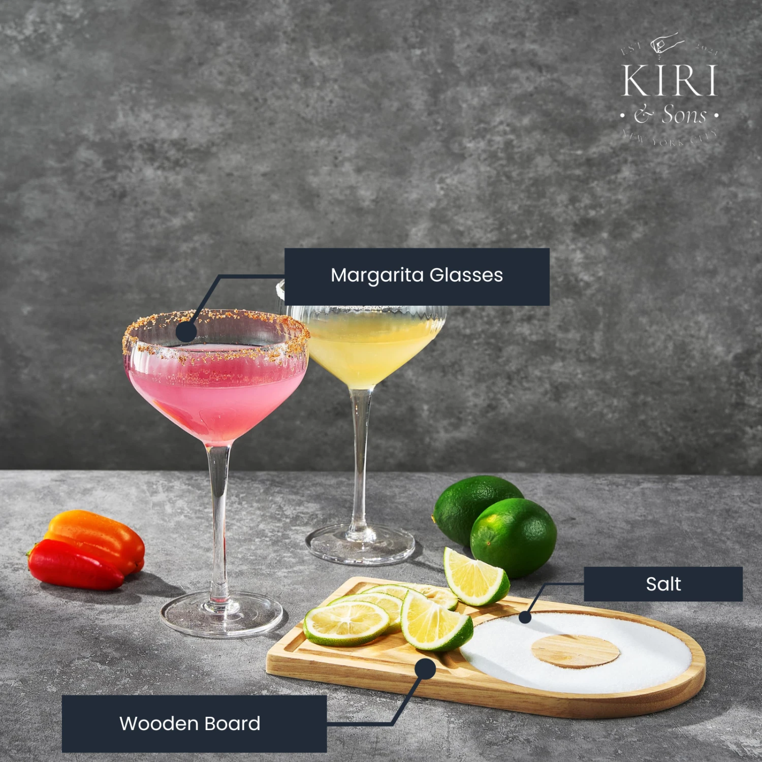 Margarita Glass, Salt & Board Gift Set - Includes 2 Ribbed 12oz Stemmed Glasses, Chili & Regular Salt, Wooden Rimmer Board, Beautiful Gift Box - Gifts For Margarita Lovers, Cocktail Parties, Holiday 4 Margarita Glass, Salt & Board Gift Set - Includes 2 Ribbed 12oz Stemmed Glasses, Chili & Regular Salt, Wooden Rimmer Board, Beautiful Gift Box - Gifts For Margarita Lovers, Cocktail Parties, Holiday - Image 4