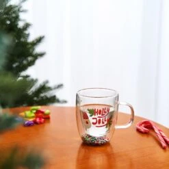 Christmas Glass Coffee Mug Set Of 2 Mugs - Holly Jolly Tree Double Wall Insulated Cups Holidays 10oz Glassware Handle Gifts, Confetti Snowflake Glassware Tea, Milk, Beverage, Juice, Water Holiday Gift -Refined Spirits Store C0790 6 NEWLISTING confettimugchristmassetof2lifestyle1lifestyle2 Copy 1