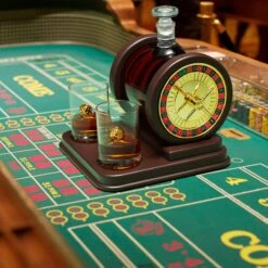 Casino Roulette Whiskey Decanter For Men, Husband, Him | 67.6 OZ Decanter With 2 X 10oz Dice Whiskey Glasses | Gold & Wood Gambling Slot Gift For Bourbon, Scotch, Liquor, Gifts For Dad, Guy, Christmas -Refined Spirits Store CasinoDecanter2 3