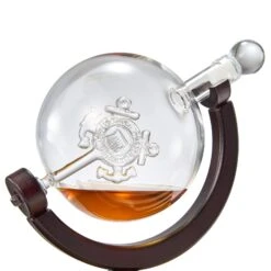 Coastguard Gift Whiskey & Wine Decanter Set & 4 Liquor Glasses - US Coast Guard 800 ML Whiskey Decanter & 11 OZ Glass Set With Wood Base - Gifts For Men - Bourbon And Scotch Decanter Military Gifts -Refined Spirits Store CoastguardDecanter 6 1