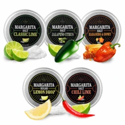 5-Pack Premium Margarita & Cocktail Flavored Salt Rimmer, Variety Set 3.5oz - Chili Lime, Lemon Drop Sugar, Lime, Habanero & Honey, Jalapeno Citrus - No Silicon Dioxide, Easy Screw-On Lid